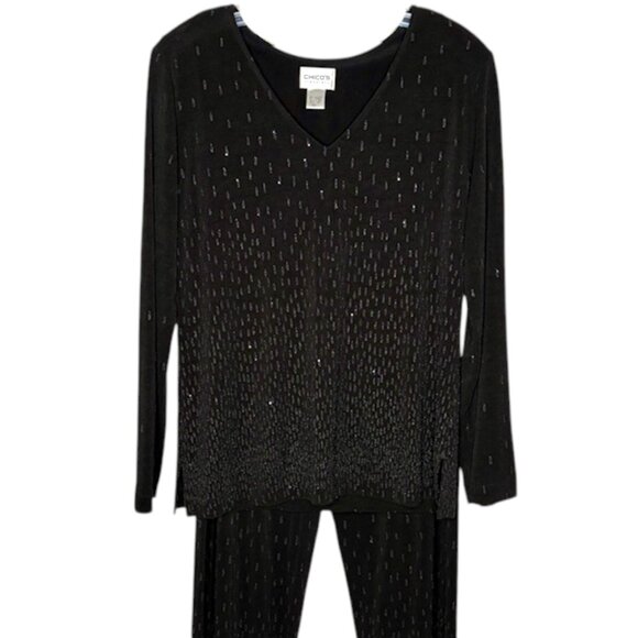 Chico's Travelers Beaded Evening Gala Tunic/Pants - Black - US 8 - Picture 2 of 16